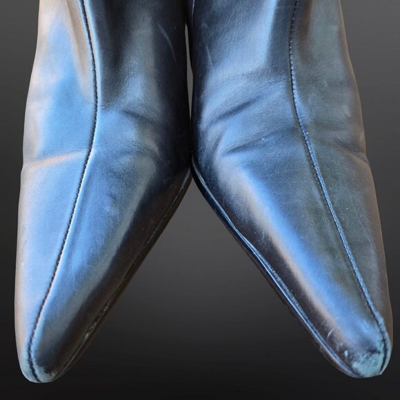 Y2K Aldo Black Leather Boots Pointed Toe Heels Size 37 US 6.5 Snap Buttons - Picture 6 of 10